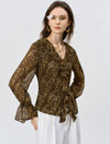 Brown Paisley Print Ruffle Chiffon Blouse