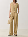 Linen Blend V-Neck Button Front Vest