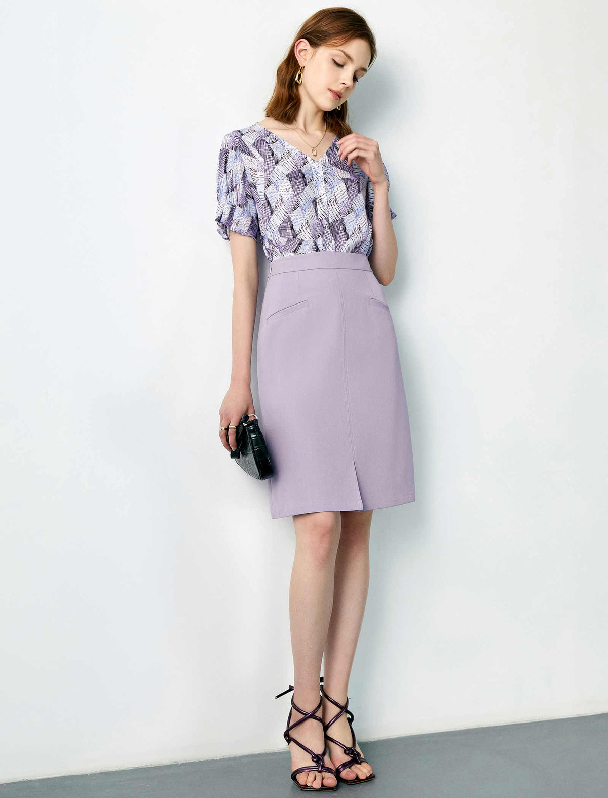 Solid Front Slit Skirt