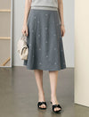 Grey Mini Bow Embroidery A-Line Midi Skirt