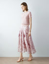 Pink Marble Print Pleated Midi Skirt
