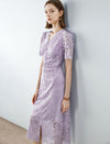 V-Neck Lilac Lace Midi Dress