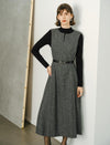 Wool Plaid Round Neck Sleeveless Vintage Midi Dress