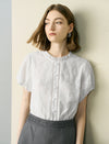 Floral Embroidered Ruffle Neck Blouse