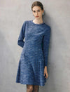 Braided-Trim Crewneck Long Sleeve A-Line Pocket Dress