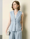 Light Blue Linen-Blend Cinched Waist Vest