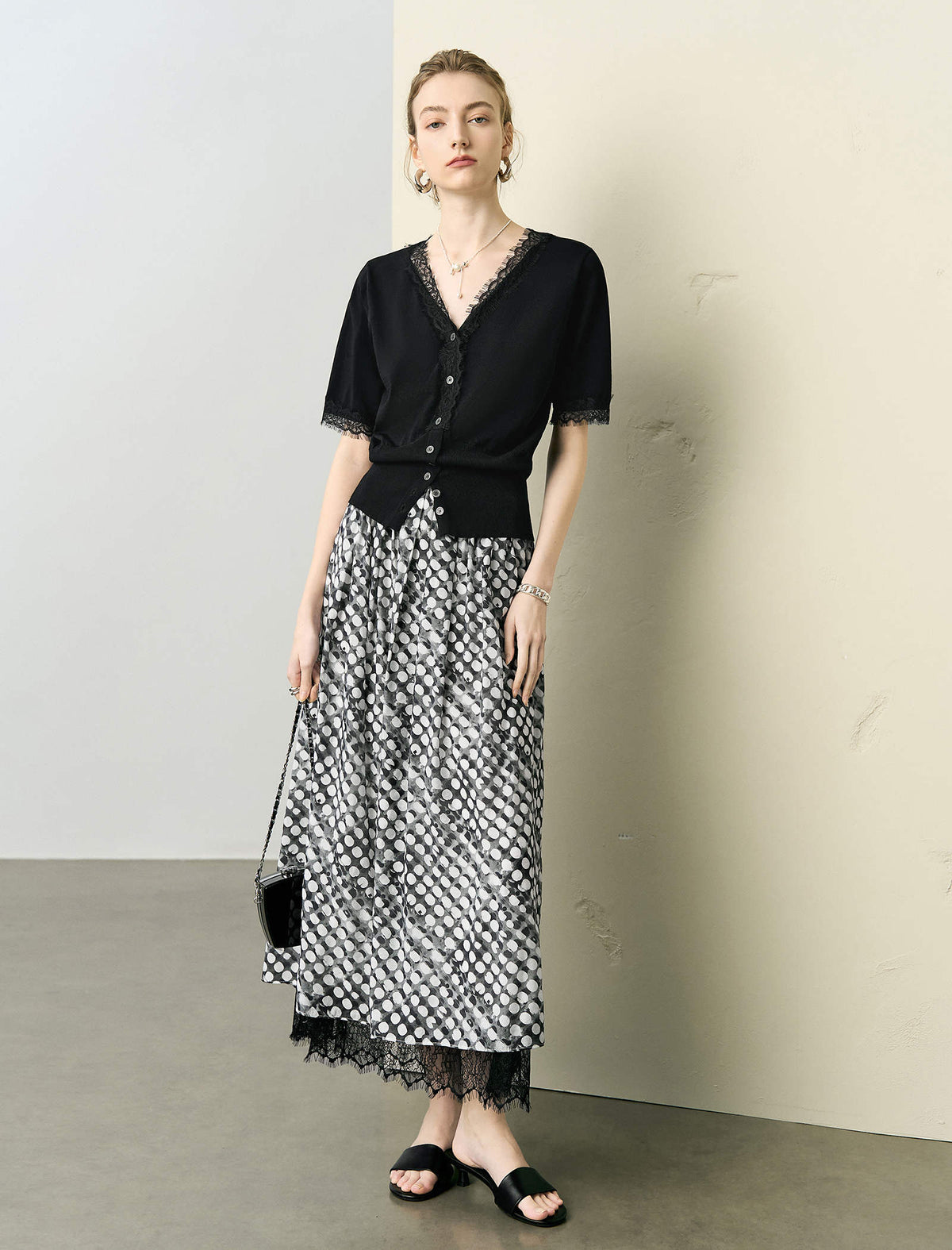 Black Lace-Trimmed Short Sleeve Cardigan