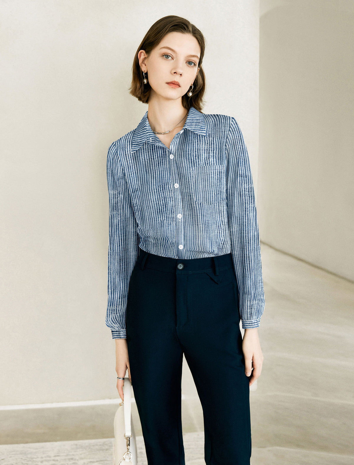 Striped Pocket Detail Long Sleeve Shirt