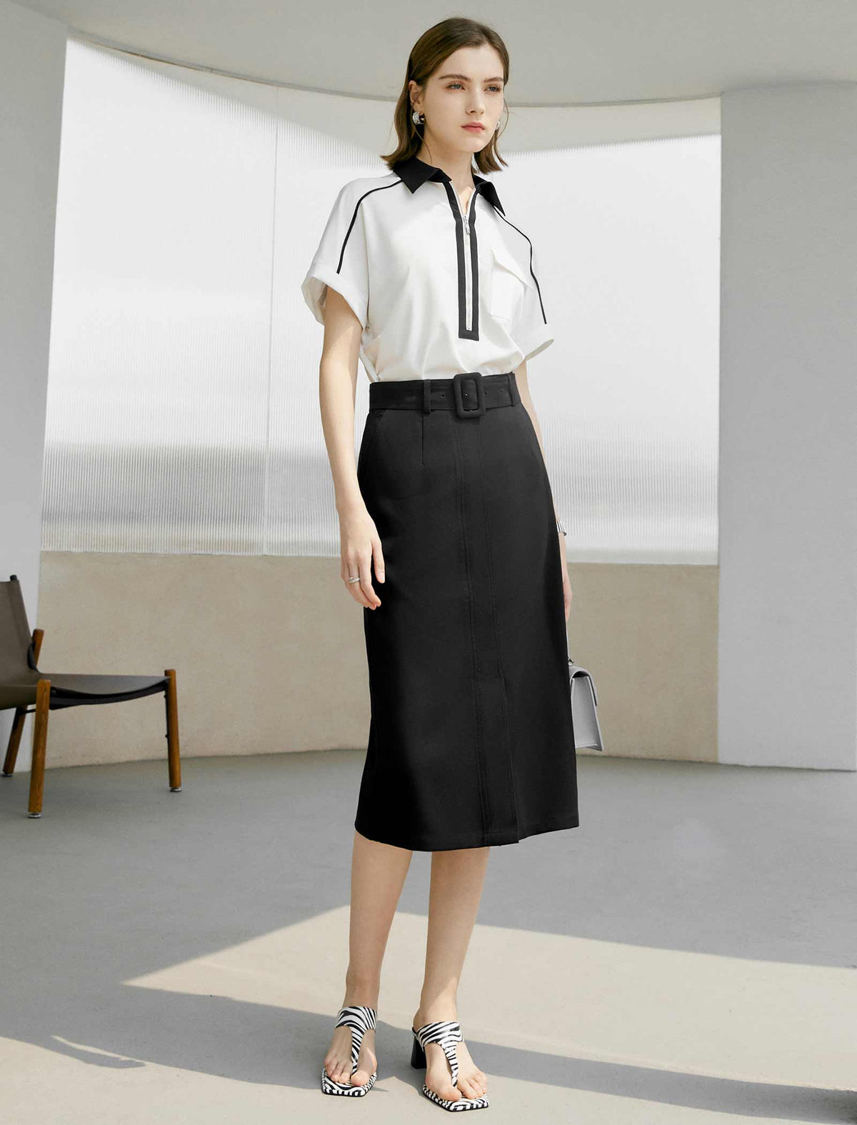 Workwear Black Slit Skirt