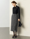 Textured Side-Slit H-Line Midi Skirt