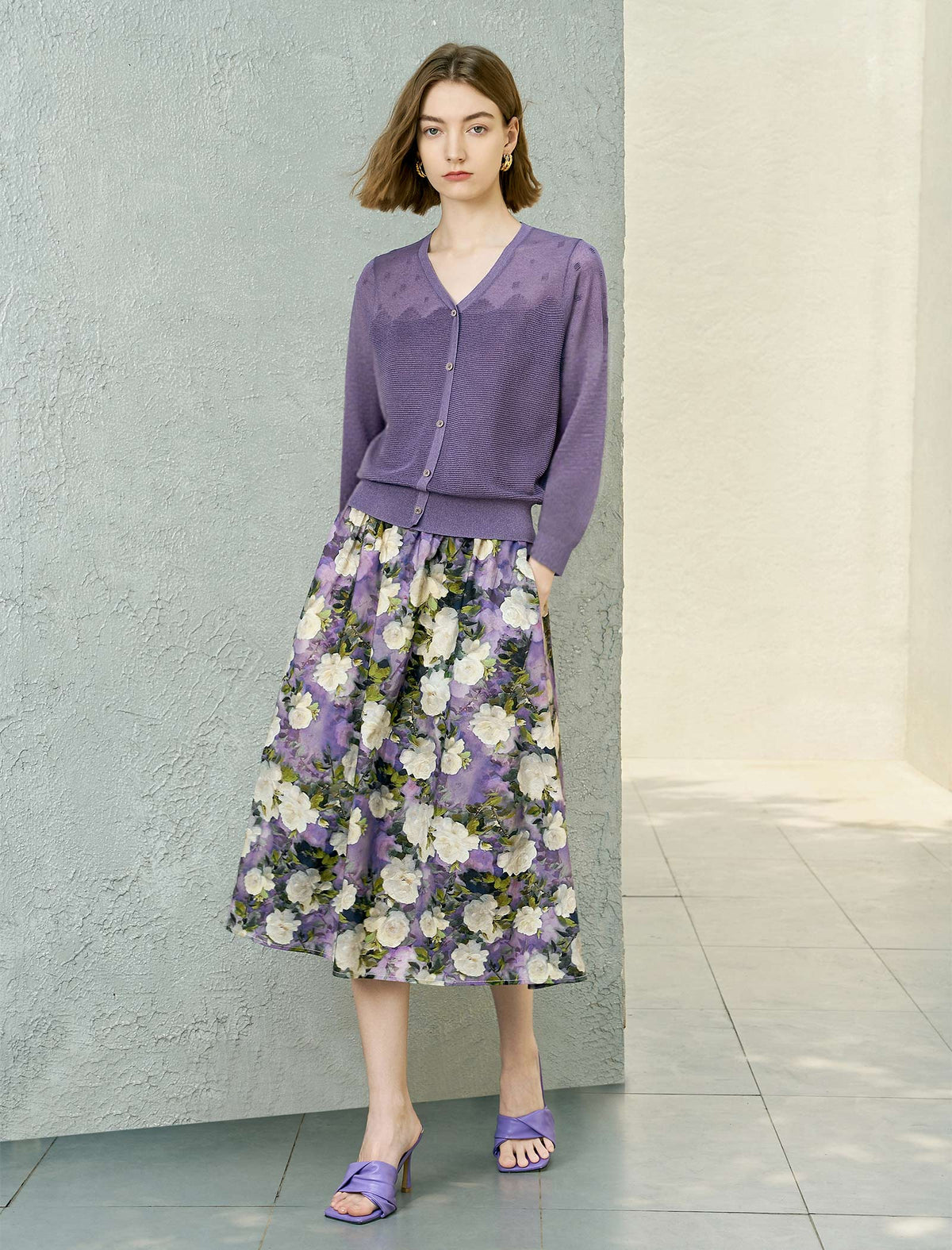 Pointelle Knit Button-Front Cardigan