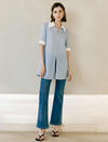 Striped Contrast Collar Relaxed Fit Shirt