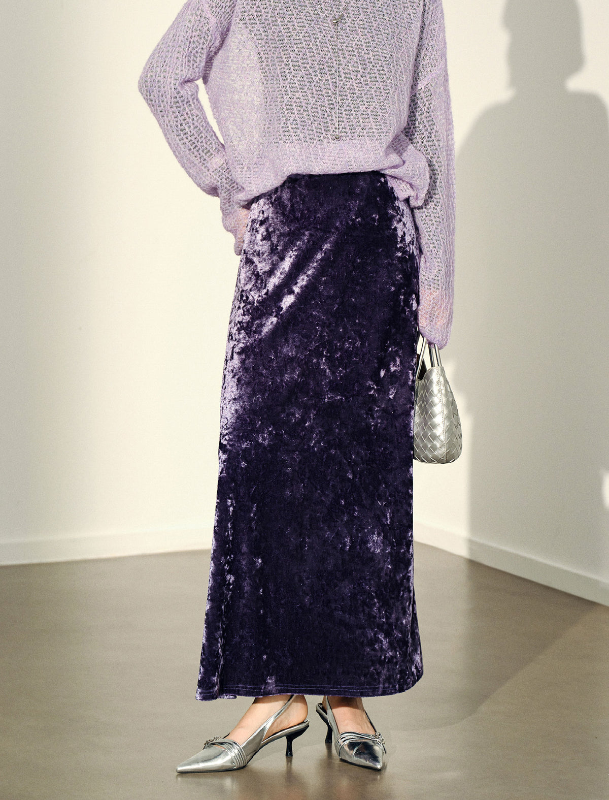 Purple Crushed Velvet Maxi Skirt