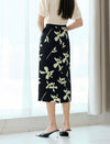 Floral Print Black Midi Skirt