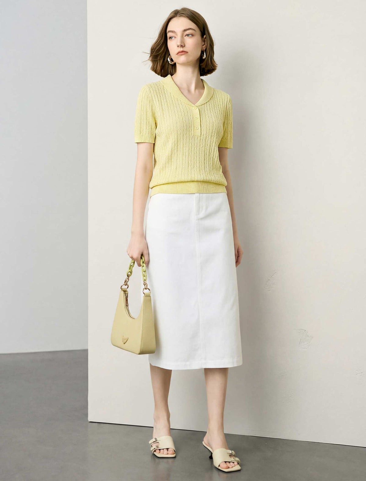 Cable Knit Short-Sleeve Polo Top