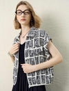 Graphic Print Tencel Linen Blend Zip Up Top