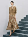 Retro Jacquard V-Neck Wool Blend Knit Cardigan