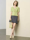 Ruffled V‑Neck Short‑Sleeve Cardigan
