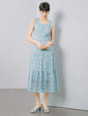 Square Neck Sleeveless Floral Lace Tiered Midi Dress
