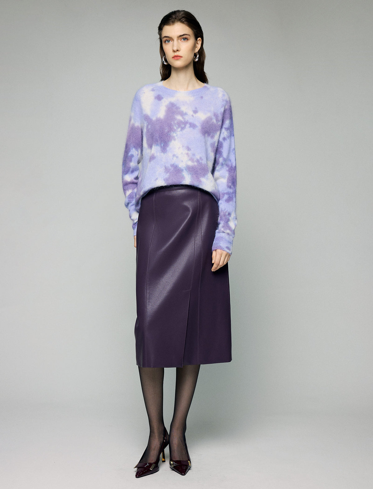 Wool and Mulberry Silk Blend Gradient Crewneck Relaxed Sweater