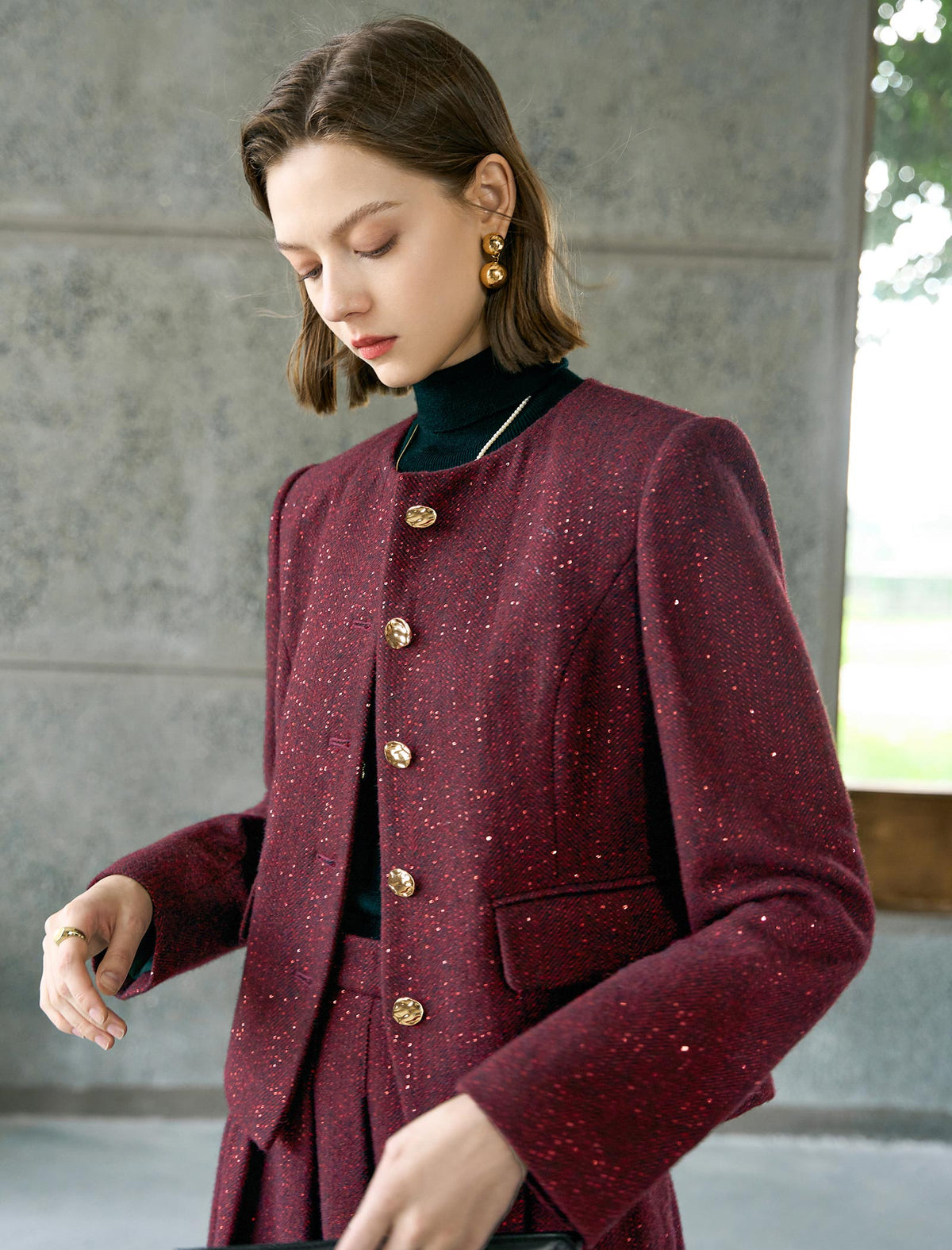 Burgundy Sequin Two‑Piece Set