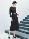 Crewneck Long Sleeve Belted Relaxed Midi Dress