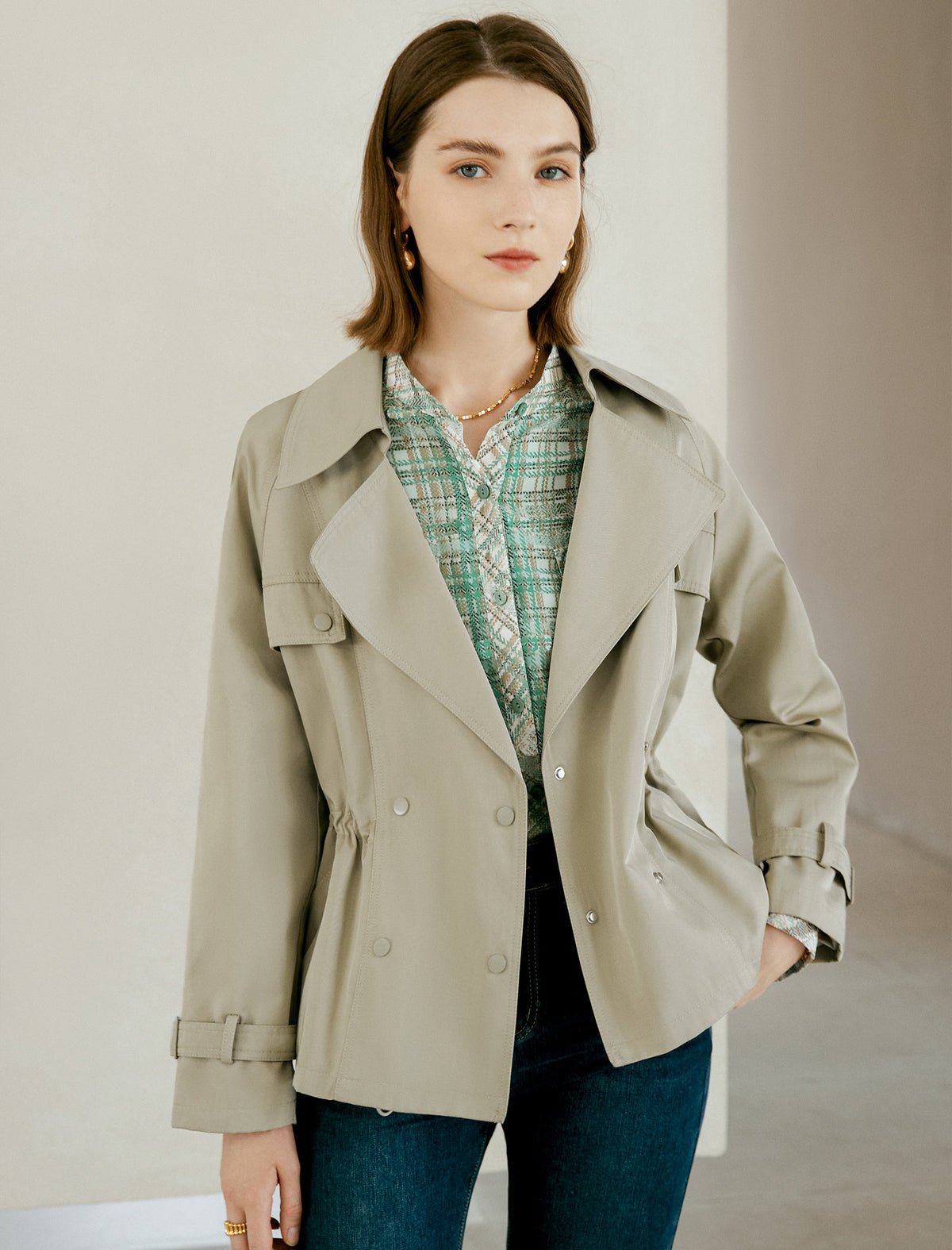 Collared Long Sleeve Belted Trench Coat