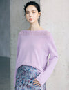 Wool Blend Pointelle Yoke Crew Neck Sweater