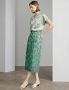 Sage Green Floral Leaf Lace High Waist Pencil Midi Skirt