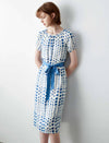 Blue Polka Dot Belted Midi Dress