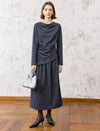 Vintage-Style Cowl Neck Top with Asymmetrical Hem