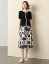 Black Contrast Trim Button Placket Knit Top