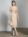 Apricot Lace V-Neck Midi Dress