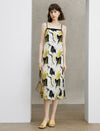 Abstract Print Pleated A-Line Midi Skirt