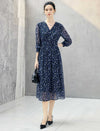 Floral Print V-Neck Long Sleeve Midi Dress
