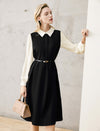 Colorblock Collared Long Sleeve Belted Dress