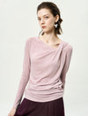 Asymmetric Neck Long-Sleeve Ruched Top