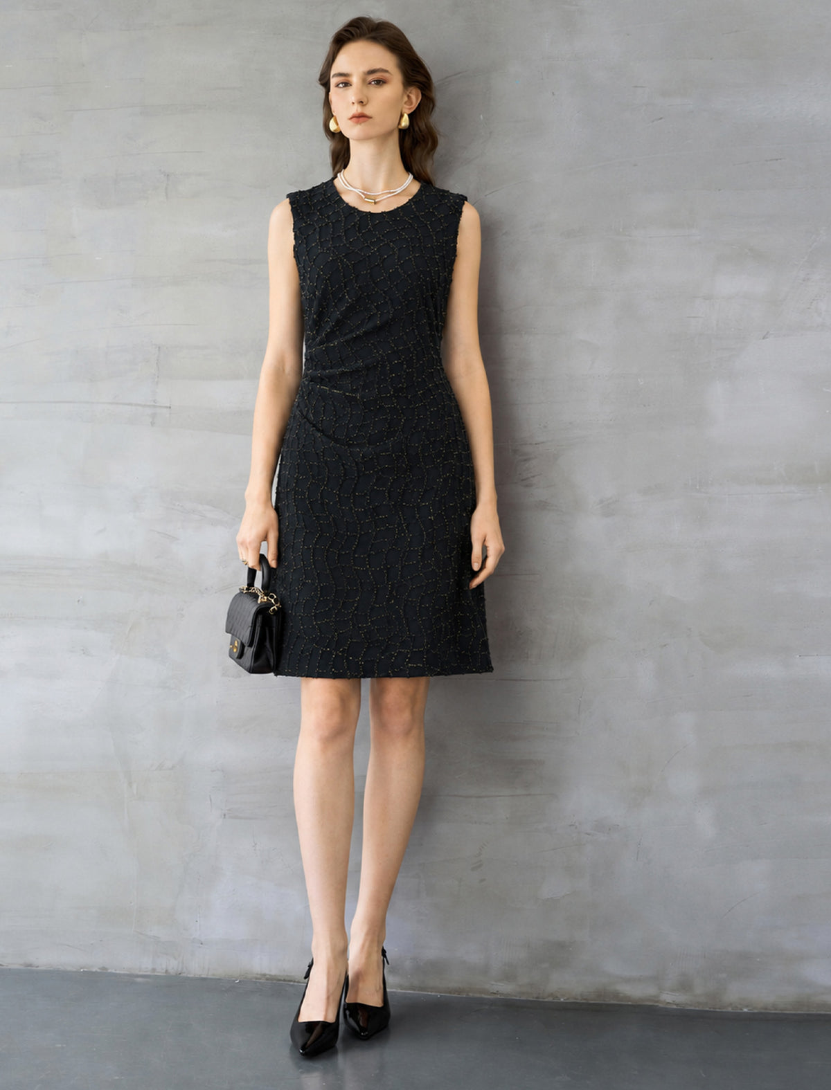 Shimmering Black Defined Waist Slip Mini Gown