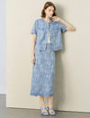 Light Blue Sequin Lace Midi Skirt