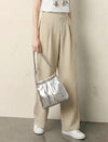 High Waist Pleated Linen Blend Wide Leg Straight Pants