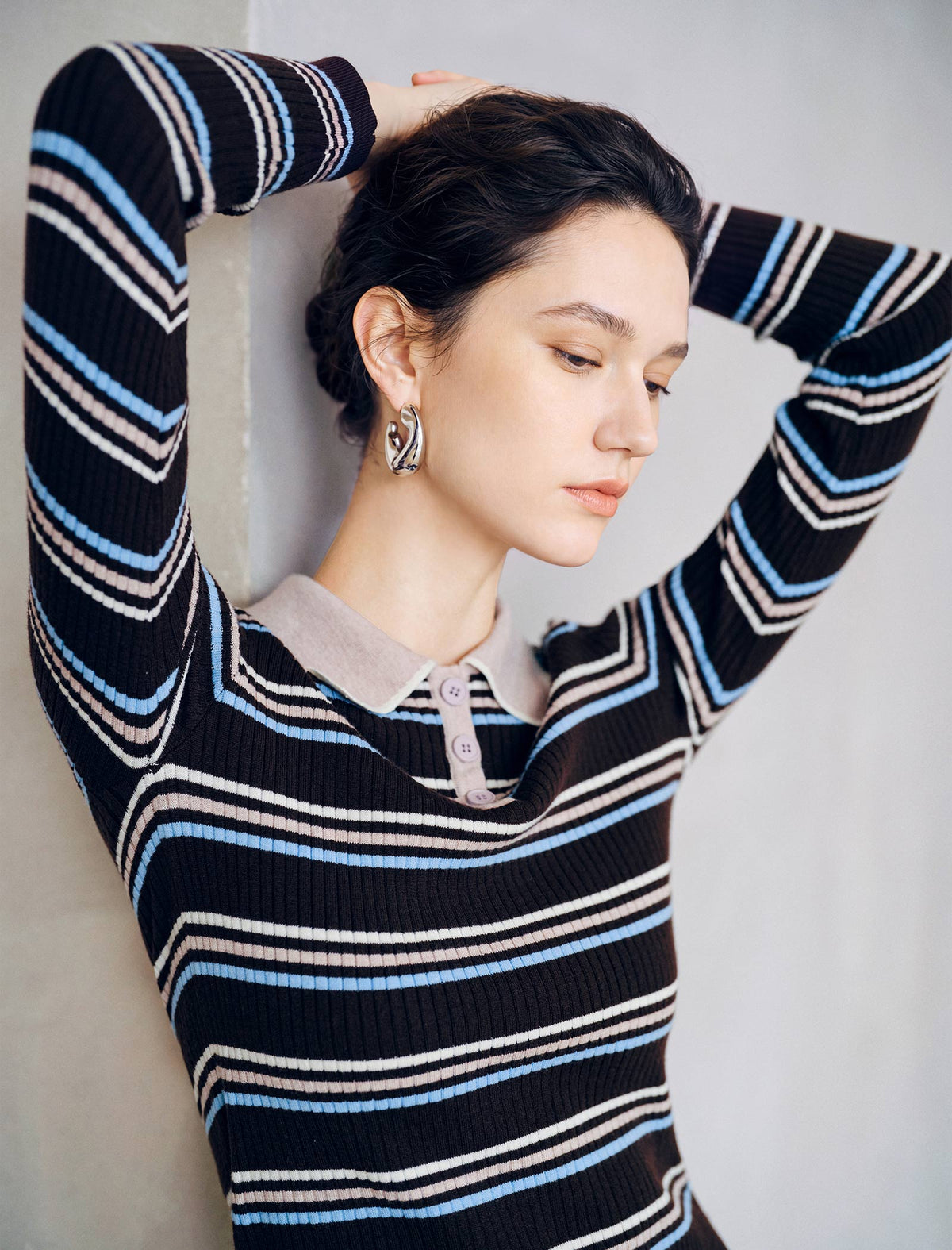 Wool Blend Striped Long Sleeve Sweater