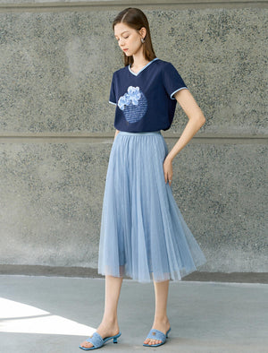Cotton V-Neck Floral Graphic T-Shirt