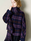 Plaid Wool-Alpaca Blend Detachable Scarf Collar Jacket