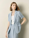 Single Button Ruched Waist Short Sleeve Blazer