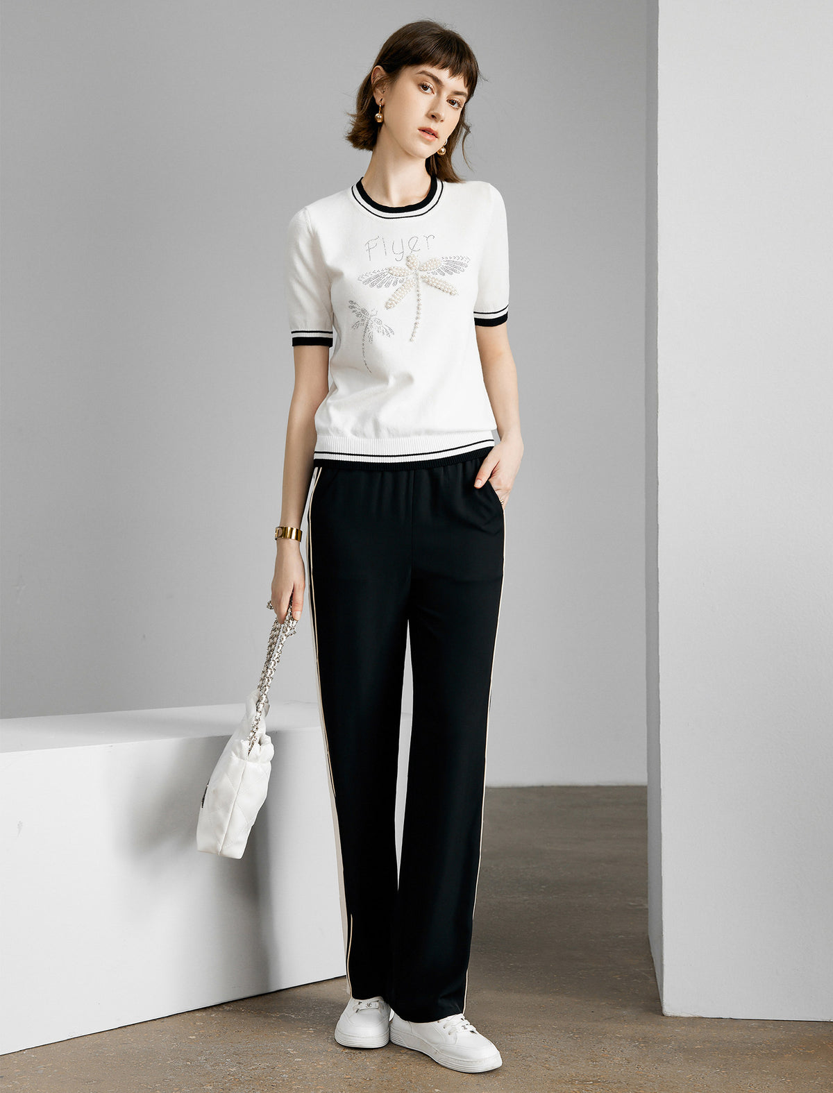 Side-Stripe Drawstring Straight Leg Pants
