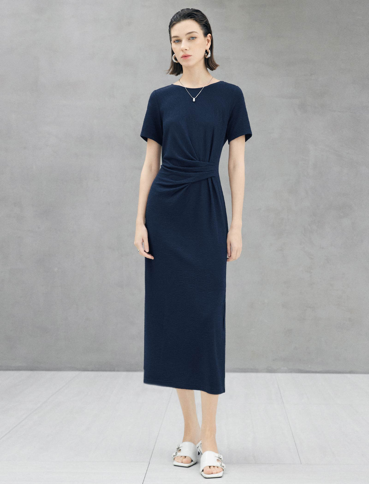 Knot-Waist Textured Maxi Dress