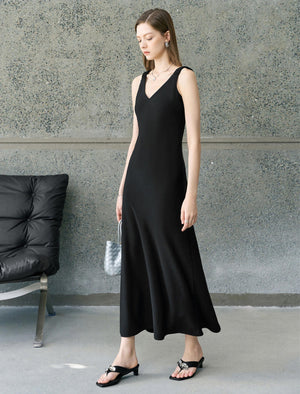 Solid Color V-Neck Slip Maxi Dress