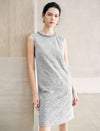 Beaded Neck 3D Floral Sleeveless Shift Dress