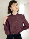 Elegant Ruffled Stand Collar Long-Sleeve Blouse