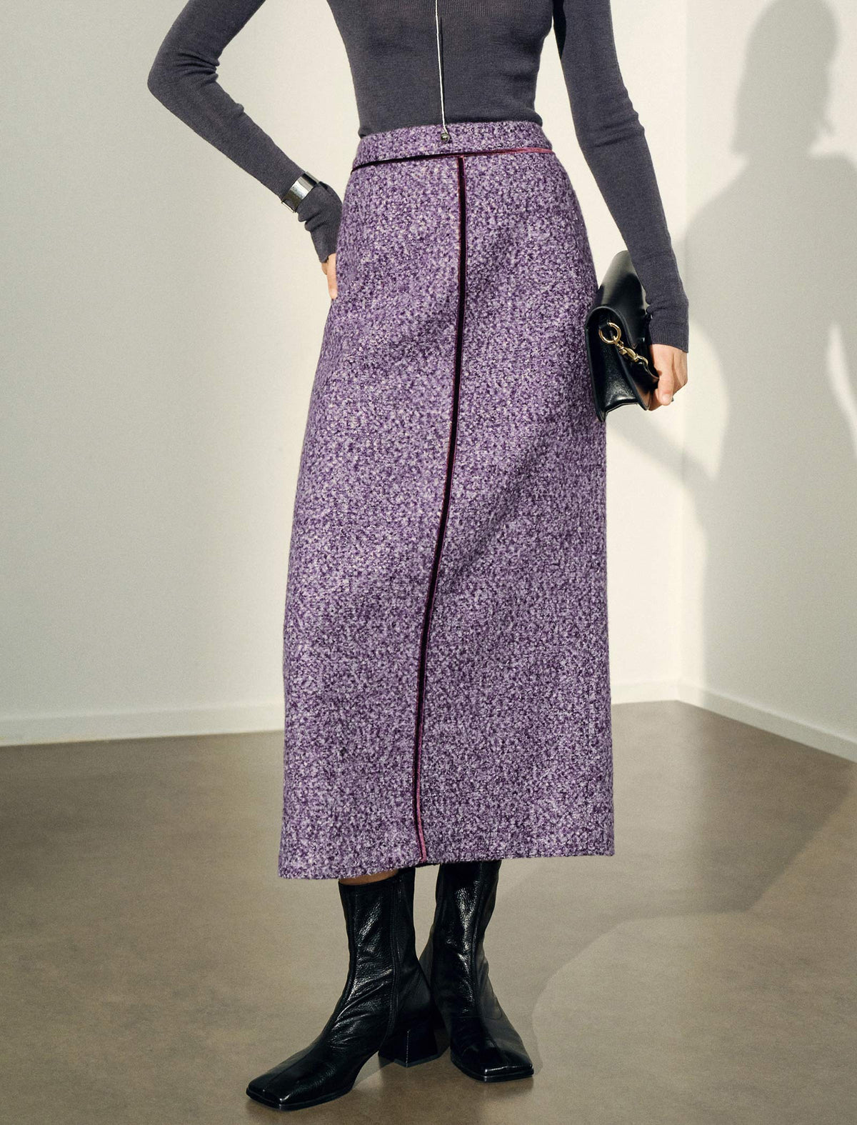 A-Line Mid-Length Textured Midi Skirt